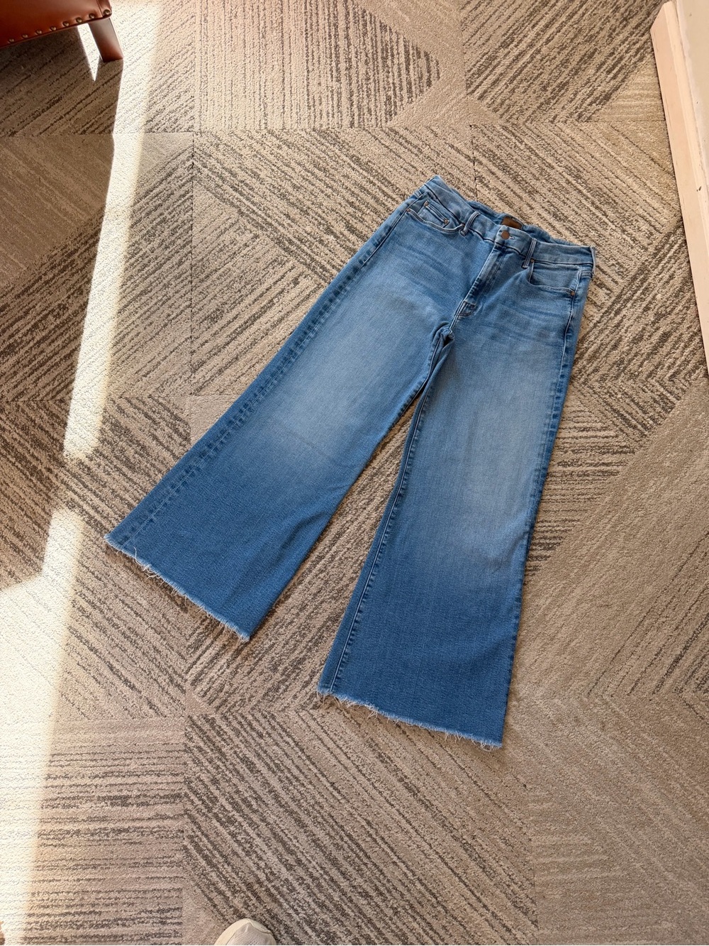 Mother The Roller Fray Wide Leg Raw Hem Women’s Jeans - Blue